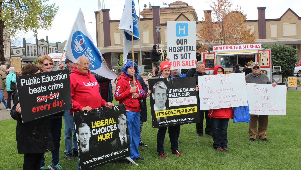 POWER TO THE PEOPLE: A Belmore Park protest in October 2016, part of a vigorous battle unions waged over the threatened closure of Bourke Street Health Service and the privatisation of Goulburn Base. Photo: David Dawson