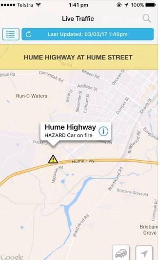 Car trailer on fire on Hume Highway