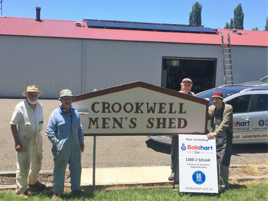 COMMUNITY: Crookwell Men's Shed members (L-R) Ken Leach, Lutz Samlow, Ron Browne, Don Southwell at the installation of the solar power system. Photo supplied
