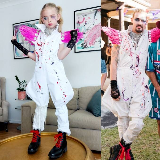 Amelie Oddy, 8, models a re-creation of the costume worn by Daniel Johns at the 2019 Sydney Laneway Festival. Pictures: supplied 