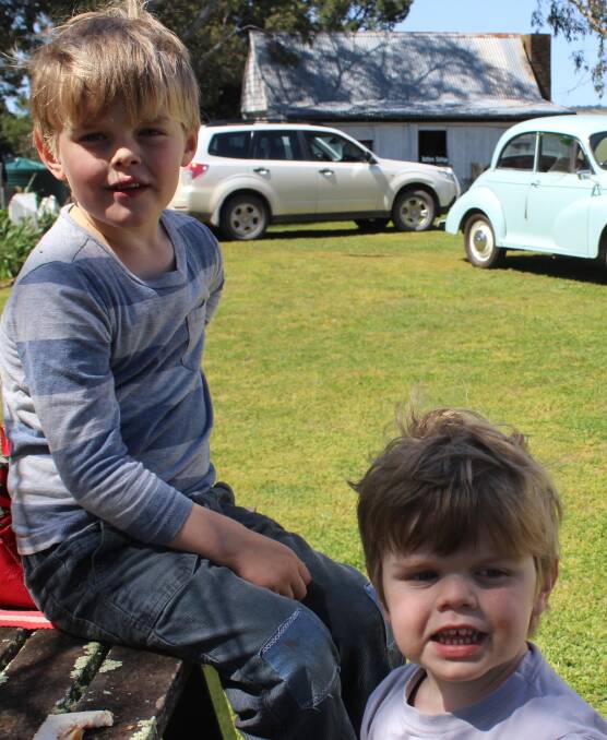 YOUNG AND OLD: Thomas and Daniel Conkey enjoyed the attractions at the Taralga Historical Society Open Day last Sunday. Photos supplied.