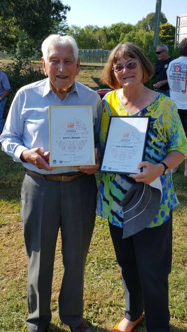 RECOGNITION: Two worthy recipients of Citizen of Year, Keith Brown (Shire Award) and Ann Darbyshire (Gunning). Photo: courtesy Ann Darbyshire.