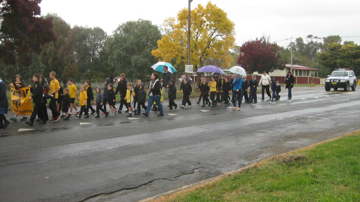 ALL INVOLVED: Students of Gunning Dalton Public Schools formed part of the parade for Anzac Day in Gunning on Tuesday.