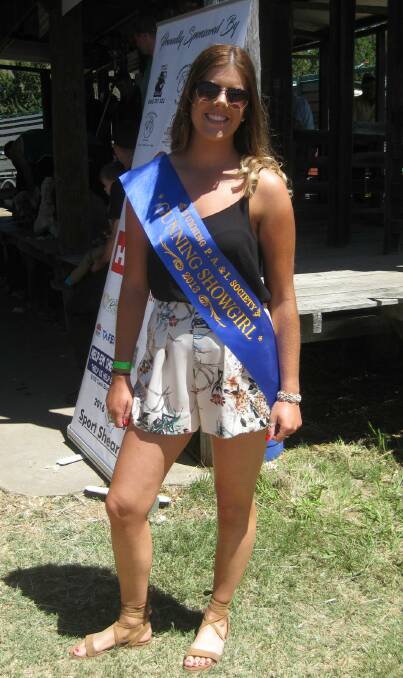 BLUE RIBBON: Gunning Showgirl for 2017 was Tegan Morris, who was all smiles as she went about her responsibilities at the show on Sunday.