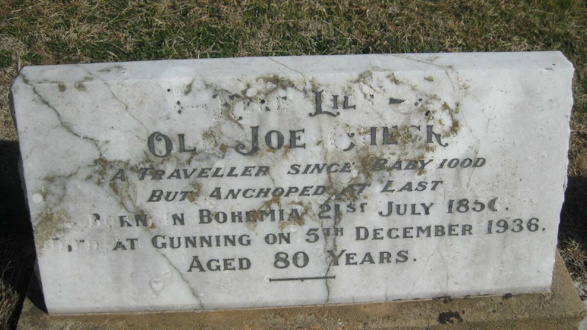 HEADSTONE HISTORY: Dead men can tell tales - travelling photographer Joe Check is buried in Gunning General Cemetery.