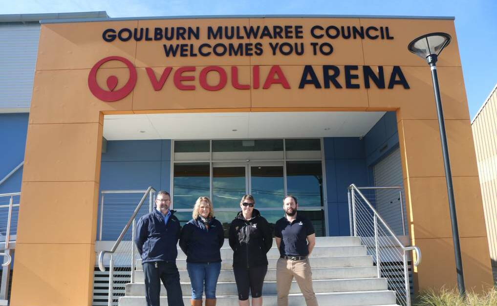Scott Cooper (far left) and Cheyne Hackett (far right) in front of Veolia Arena, which will host some of the most talented players in Australia this week. Photo: Supplied.