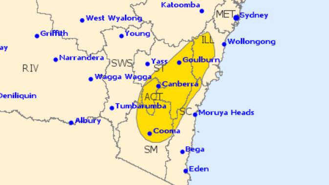 Severe weather warning for ACT and Southern Tablelands
