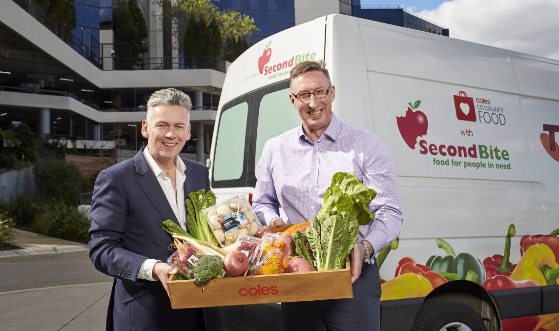 Coles managing director John Durkan and SecondBite chief executive Jim Mullan. The SecondBite survey involved responses from 533 community food groups, charities and welfare agencies who distribute food to people in need. Photo: supplied