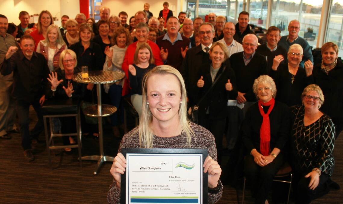 PRIDE FROM END TO END: Goulburn Mulwaree Council hosted a civic reception for lawn bowls star Ellen Ryan at the Grace-Millsom Centre on July 21. Photo: Ainsleigh Sheridan