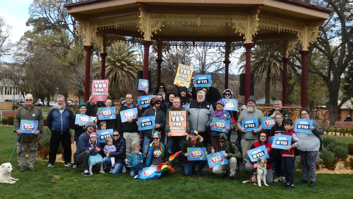 'My daughter doesn’t need my permission to get married. But she needs yours,' writes Desmond Bellamy. Pictured are same-sex marriage supporters in Belmore Park.