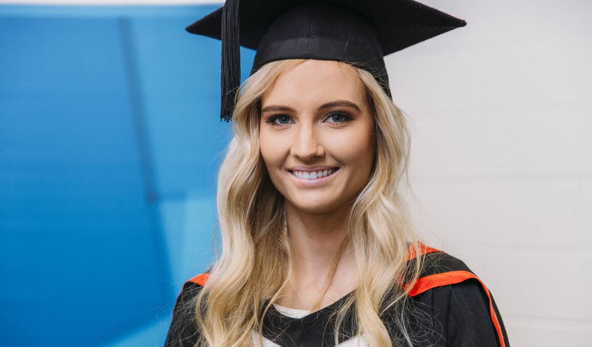 Brittany Ennis, 22, Bachelor of Graphic Design: Commuted from Goulburn to Canberra to study at the University of Canberra. She felt relieved to collect her award, describing it as “a really good degree.” (ex Trinity Catholic College)