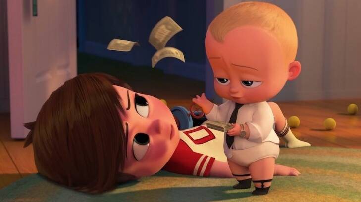 Alec Baldwin and Miles Christopher Bakshi in The Boss Baby.