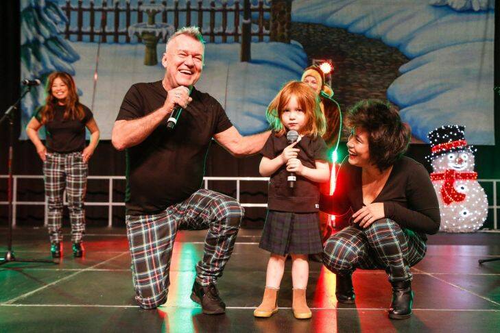Jimmy Barnes with grandson Dylan Conboy and daughter Mahalia Barnes. 2017 Variety Kids Christmas Party held at ICC Sydney. Please credit :: Salty Dingo Social Seen: Jimmy Barnes, his wife Jane and grandson Dylan perform at the Variety Kids Xmas Party at the International Convention Centre Sydney on Tuesday, November 21, 2017.