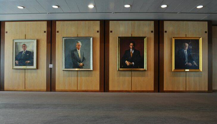 News. Portrait paintings hanging on the walls of the first floor art
space in Parliament House, are now free of rope barriers, enabling
visitors and members of the public, an unrestricted view of former
Prime ministers and other dignitaries including Queen Elizabeth II.
January 22nd. 2014 Canberra Times photograph by Graham Tidy.


photo.JPG Photo: Graham Tidy