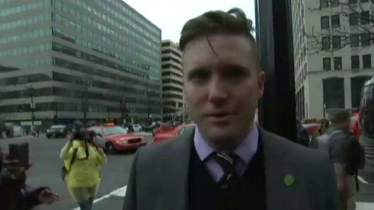 Richard Spencer on camera just before he was punched. Photo: ABC