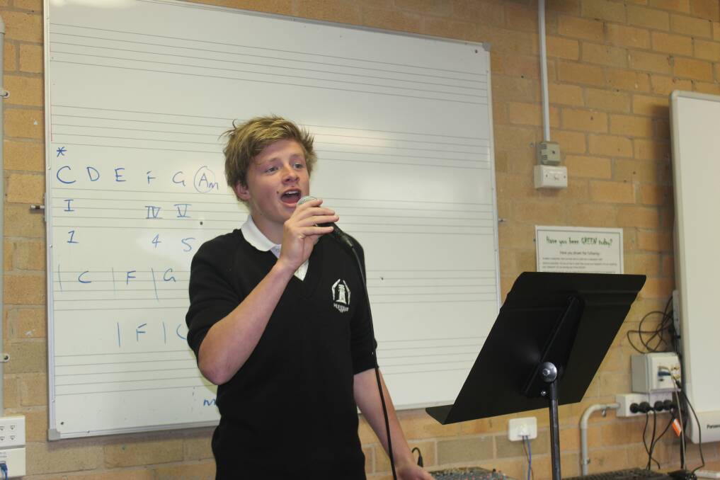 SING IT: Year 9 Mulwaree High School student Darcy Lamb sings an excerpt of 'The Juggernaut' from the musical 'Wild Party'. Photo: Antony Dubber