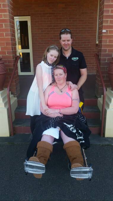 THANKS: Kelly Gowland, with husband Ian and daughter Brodie, thanks Goulburn for all their help while she is in hospital. Photo supplied