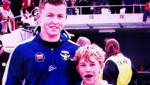 A young Carney, and an even younger Cornish posted on Twitter by NickCornish96. "#footy #grandfinal #manofthematch #goulburn #stockmen #freaks #carnage @tylercornish7 @mitchcornish7"