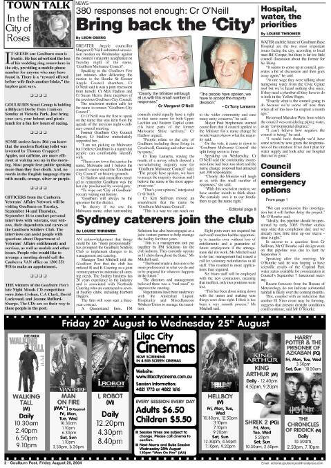 FLASHBACK EDITION: Goulburn Post, Friday August 20, 2004