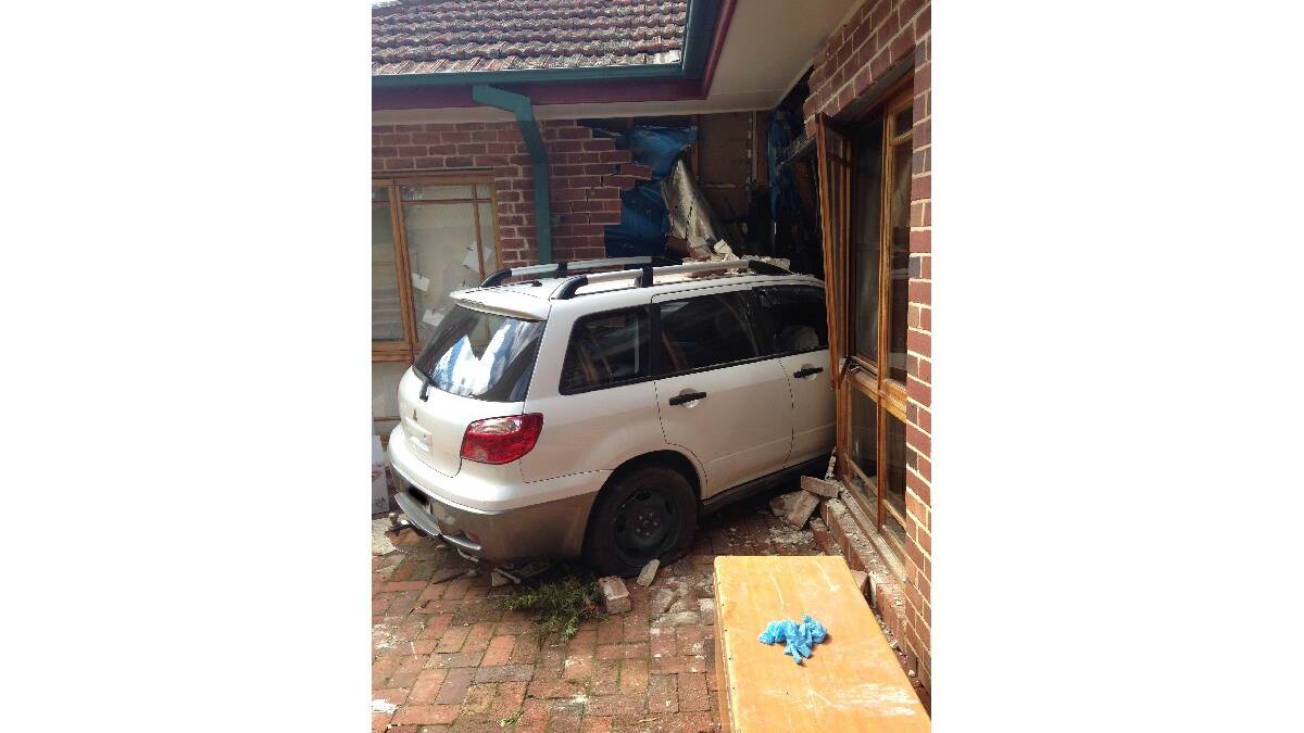YOUNG: Car plunges into house: A 54-year-old female wanting to see how hilly a block of land was, drove her Mitsubishi Outlander onto a Cram Avenue property on Sunday. The female told police she mistakenly accelerated instead of braking, causing her vehicle to jump from an elevated 2.5 metre retaining wall and crash into the side wall of the residence, into a bedroom/kitchen area.