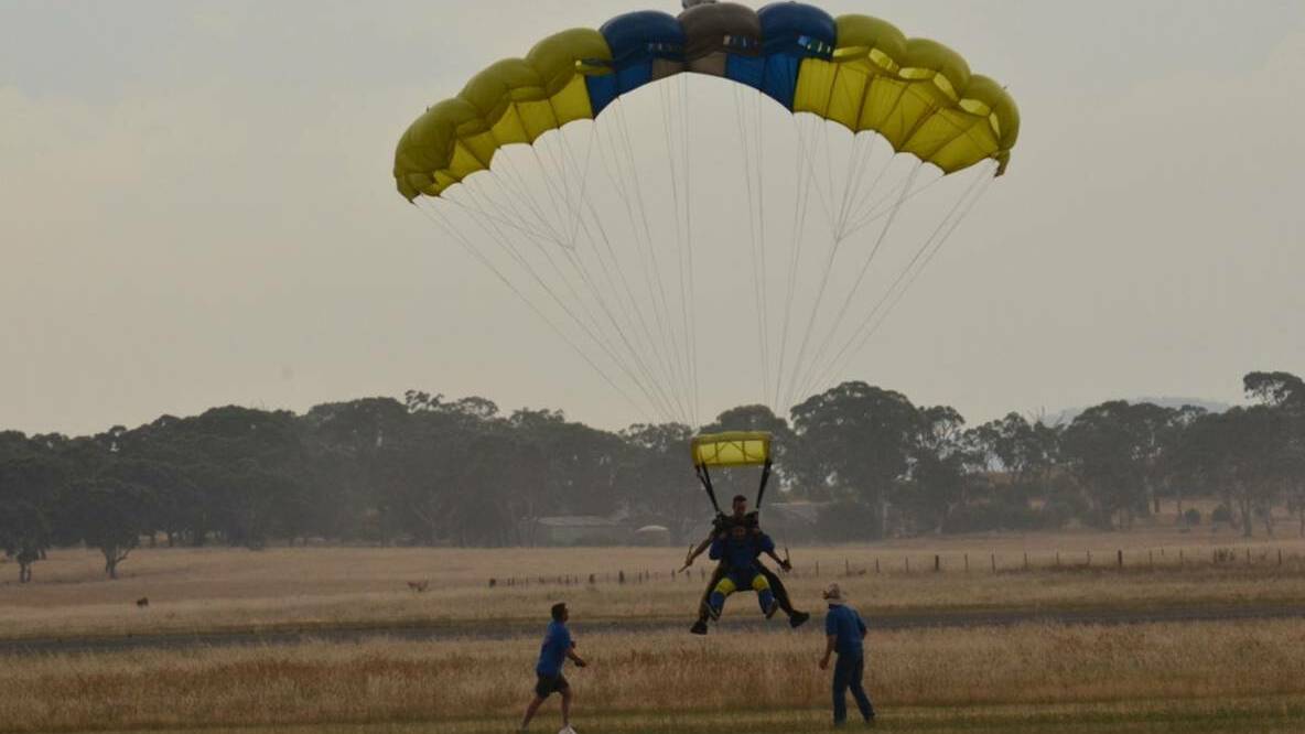 A parachutist landing at Goulburn Airport.