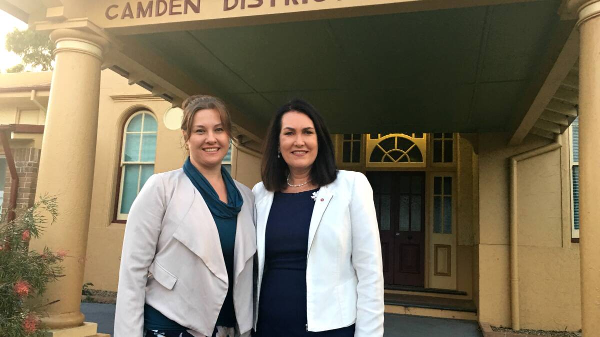 ALP candidate for Hume, Aoife Champion, with duty Senator for Hume Deborah O'Neill, outside Camden Hospital. 