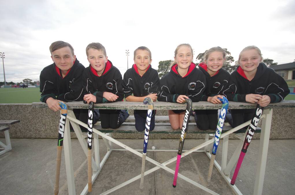 STATE SELECTEES: Six Goulburn Under 13 representative hockey players who were selected for the NSW training squad (l-r) Dylan Gray, Fletcher Craig, Danny Nichols, Makayla Jones, Georgie Smithers and Madelyn Croker.They are hoping to be named in the NSW team to play in the Nationals, in Perth, in about six weeks. Photo: Darryl Fernance. 