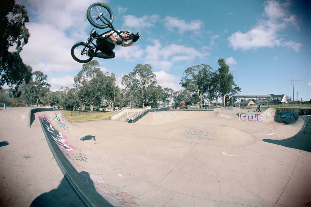 TRICKY: Matt Bassingthwaite in action during the ACT Jam 2015, a BMX freestyling event held at four different venues across the ACT. The winner of the most votes for best rider is crowned ‘King of the ACT’. Photo: Josh Apps.
