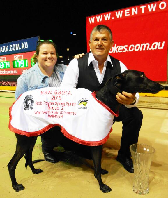FLYING HIGH: Greyhound trainer Ray Smith has enjoyed his best year in more than four decades thanks to his dog Brad Hill Billy, who he hopes will blitz the field in tomorrow's Goulburn Workers Club Cup at Goulburn Showground. (Photo supplied) 