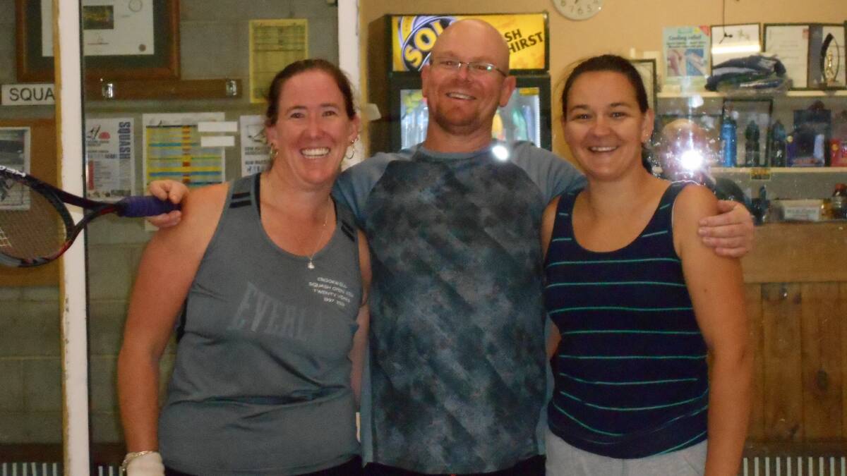 FRIENDS: Crookwell Squash Club members Michelle Barney (left), Richard Gatty (Goulburn) and Kathryn Nagle (Crookwell). 