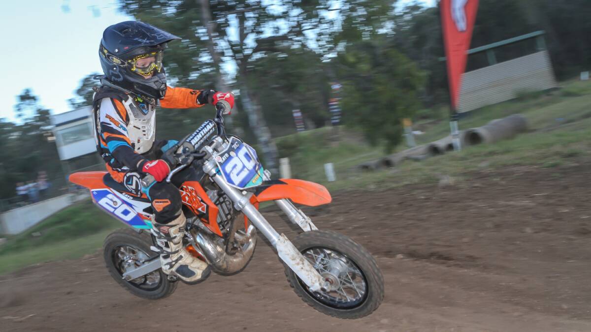 ACTION SHOT: Ryder's younger brother Kayd, 7, in action on the track. Photo supplied