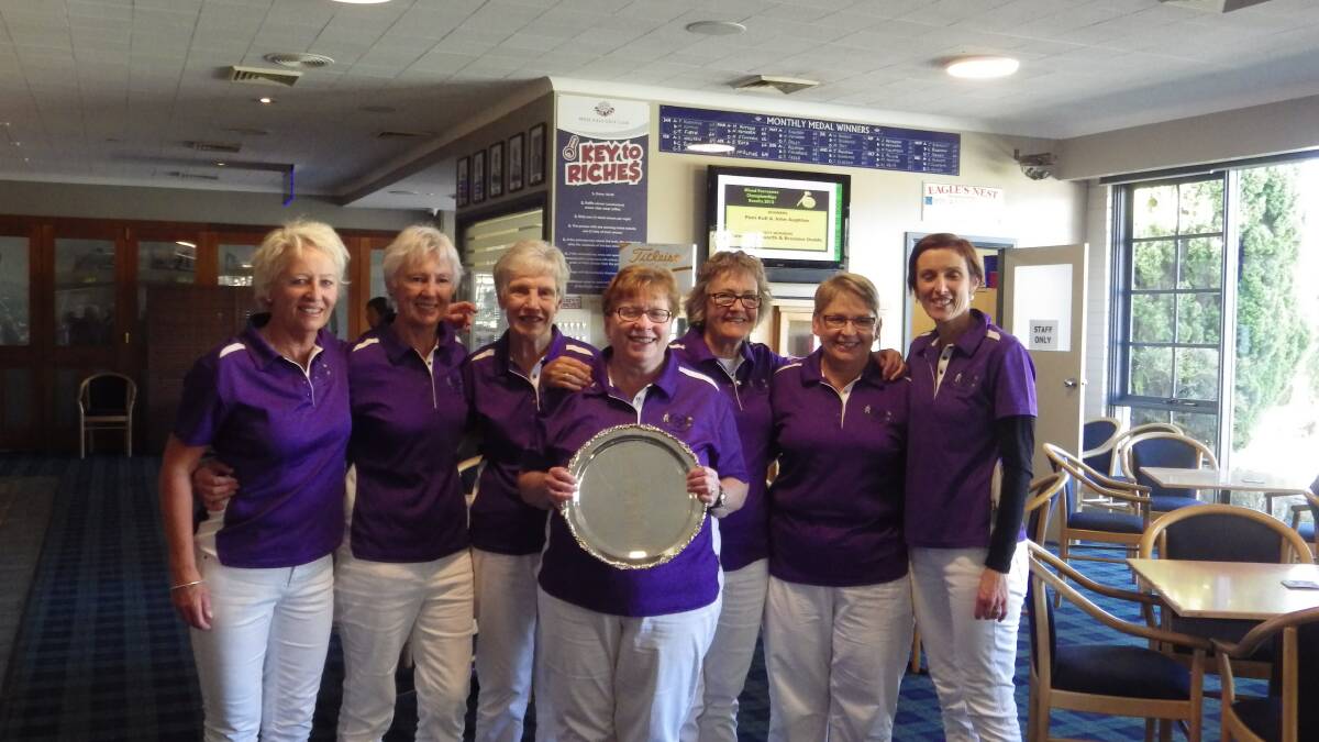 WINNERS: The Goulburn CSGA Plate Pennant Team of Alison Croker, Gail Moroney, Marg Webb, Dawn Bodel, Roni Foster, Carol Smith and Nic Downey who played the final at Moss Vale last Friday and defeated the Queanbeyan team four matches to one. 