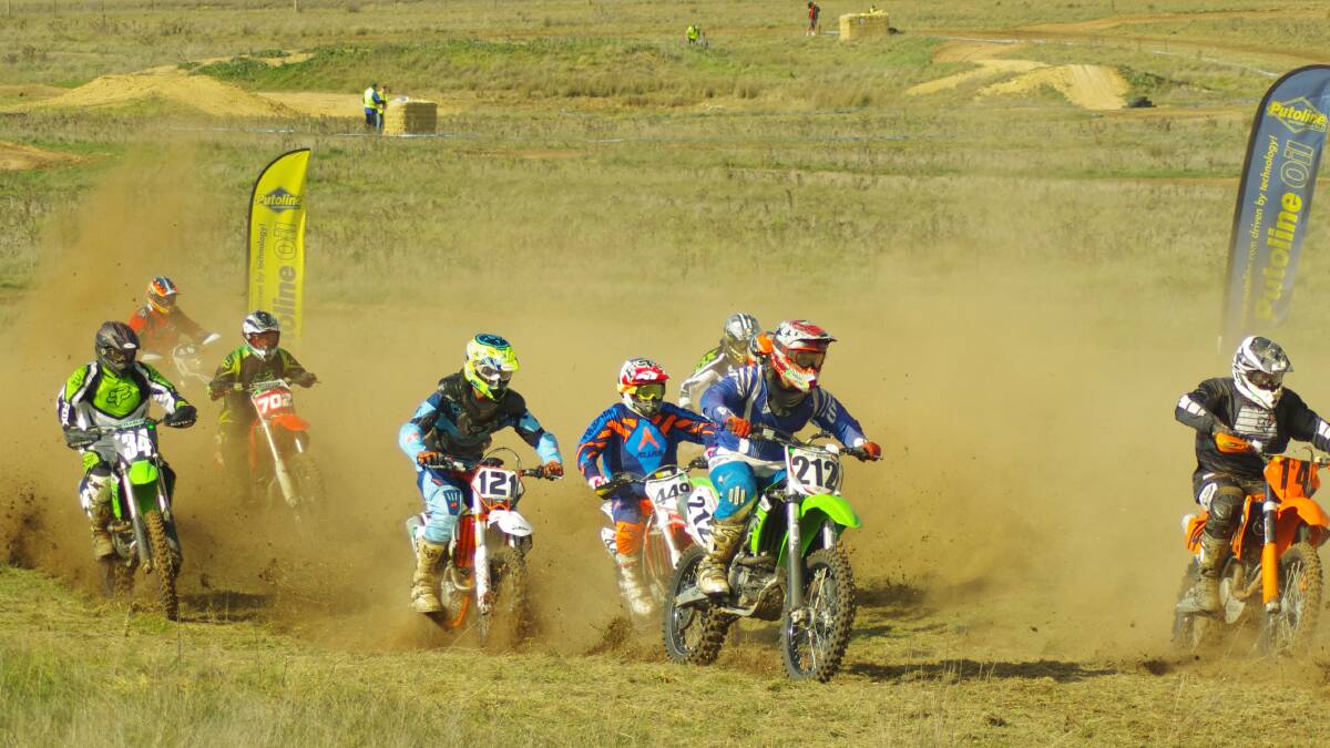 DIRT ACTION: Riders participating in the, May 31- June 1, 2014 round of the Amcross series, held on Mark Herfoss’ property to the south of Goulburn. Photo: Darryl Fernance. 