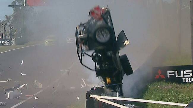 Aussie Racing Cars driver Damien Flack has been involved in a massive crash along Conrod Straight during a support race at the Bathurst 1000 on Saturday morning. Photo: FOX SPORTS