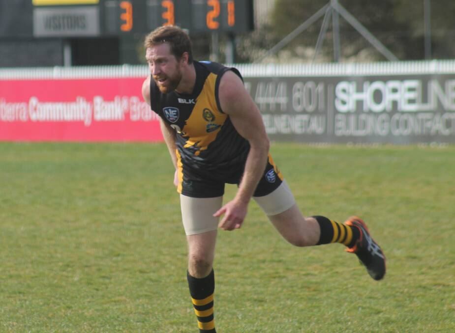 Queanbeyan Tigers NEAFL skipper Ryan Quade, in action for possibly the last time for the club against Eastlake last Saturday. Photo: Joshua Matic.