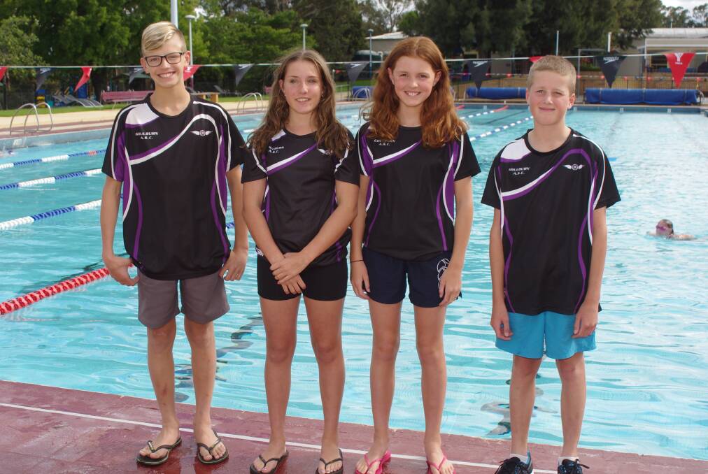 Lachlan Gilbert, Jaime Craig Maggie Williams and Archer Shepherd, four of the Goulburn Amateur Swimming Club’s qualifiers for the NSW Country Championships pictured at training this week. Photo by Darryl Fernance.
