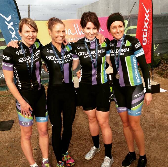 TEAM GOULBURN: Silver medalists in the Open Women’s NSW Club Team Time Trial, Nadine Moroney, Michelle Crawford, Shannon Apps and Kylie Brooker after the race presentation near Nowra last Saturday .