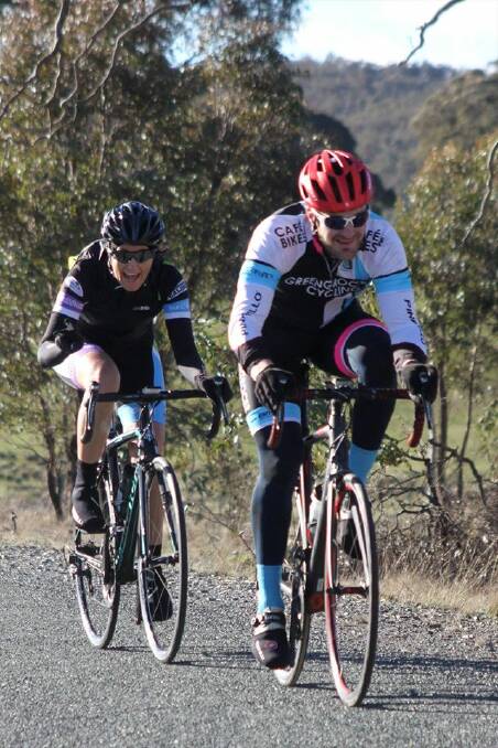 Phil Champion and Kylie Brooker getting into the carnival atmosphere of local racing. Photo: Andrew Oberg.
