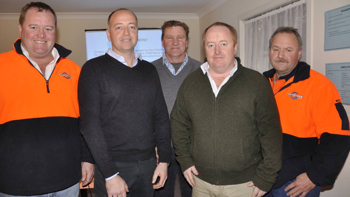 Gunlake Quarry Pty Ltd managing director Ed O’Neil, co-director Simon O’Neil, manager Vince Matthews, director Julian O’Neil and production manager Trevor Dennis were on hand at Thursday’s meeting to answer questions. 