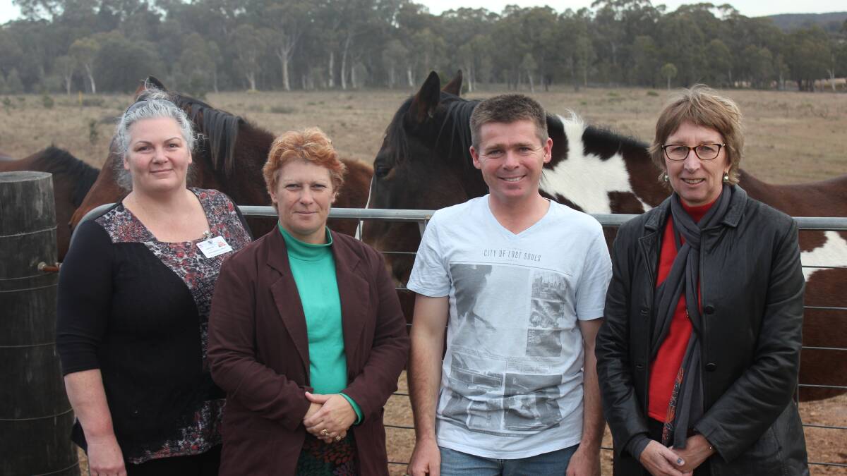 TRIBUTE: Quialigo resident Simon Roberts (second from right) joined on the family property by Ailsa’s favourite animals, her horses, and by Goulburn Palliative Care staff Katherine Lees (Welfare Officer, Goulburn Community Health); Rosie Doherty, (Clinical Nurse Specialist, Palliative Care); and Theresa Pot, (Nurse Practitioner, Goulburn Community Health and Palliative Care 
