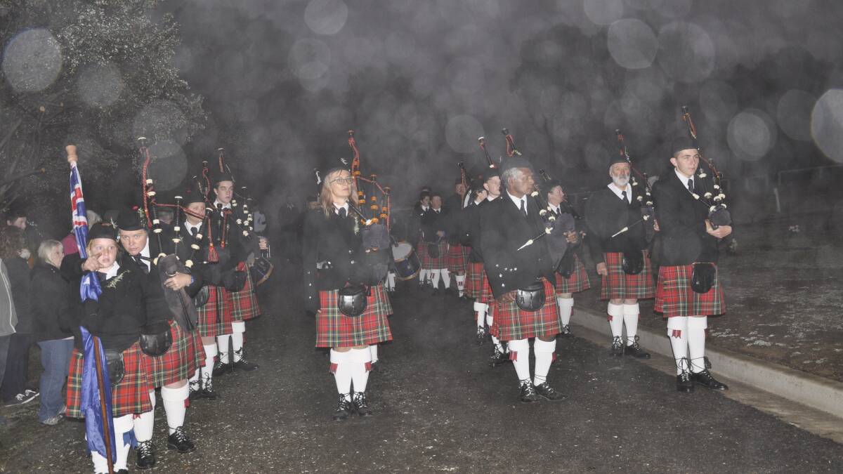 Goulburn Soldiers Pipes and Drums band played on a foggy morning at Goulburn Lawn Cemetery