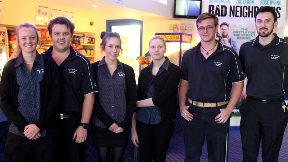 FRIENDLY AND FAMILIAR: Staff at the Lilac City Cinema Ellen Ryan, Jerrod Murdoch, Sarah Joyce, Emily Brown, Sam Grant and Richard Joyce gave up their Sunday to staff the Cinema over the long weekend.