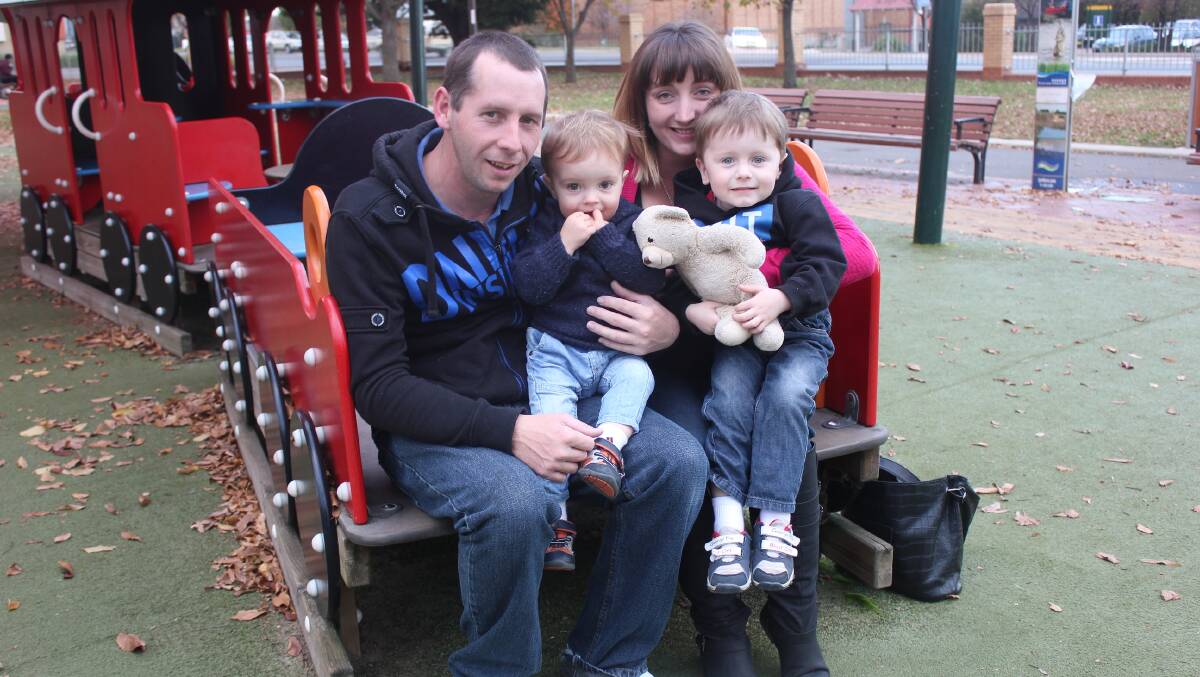 GRATEFUL: Ty, Franklin, Alana and Hugh Chinnery in Belmore Park in May. The family is grateful that the government’s recent cuts to funding to assist with their son Hugh’s rare genetic condition have been reversed.