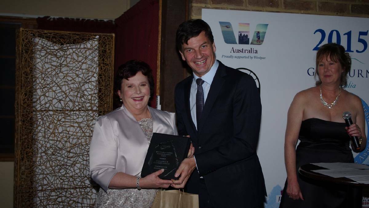 Absolute Fitness's Tess Wharton won the Excellence in Customer Service category. Member for Hume Angus Taylor presented her with the award.