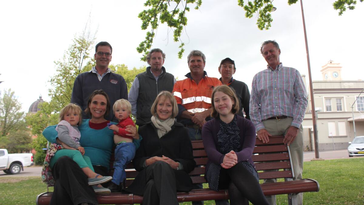  WITH THE WIND: (Standing) John de Groote (Divall’s engineering manager); Ben Zylar (Tutt Bryant area manager); Nic Clancy (Clancy Contracting co-director); Justin Mooney (Tutt Bryant sales), Charlie Prell (farmer, Australian Wind Alliance organiser), Seated: Dimity Taylor (Gullen Range wind farm neighbour, with her children Ebony and Sinclair Klem); Mhairi Fraser (AWA organiser) and Agata Nabaglo (Mulwaree High Year 12 student).