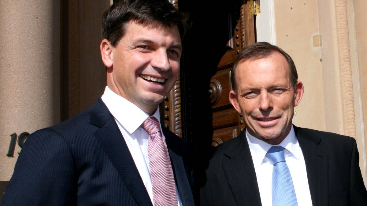 Hume MP Angus Taylor pictured with former Australian prime minister Tony Abbott, during Mr Taylor's election campaign.