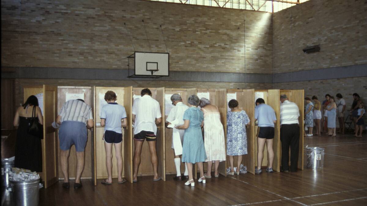 Voters from 1983 (Photo by Patrick Riviere/Getty Images)