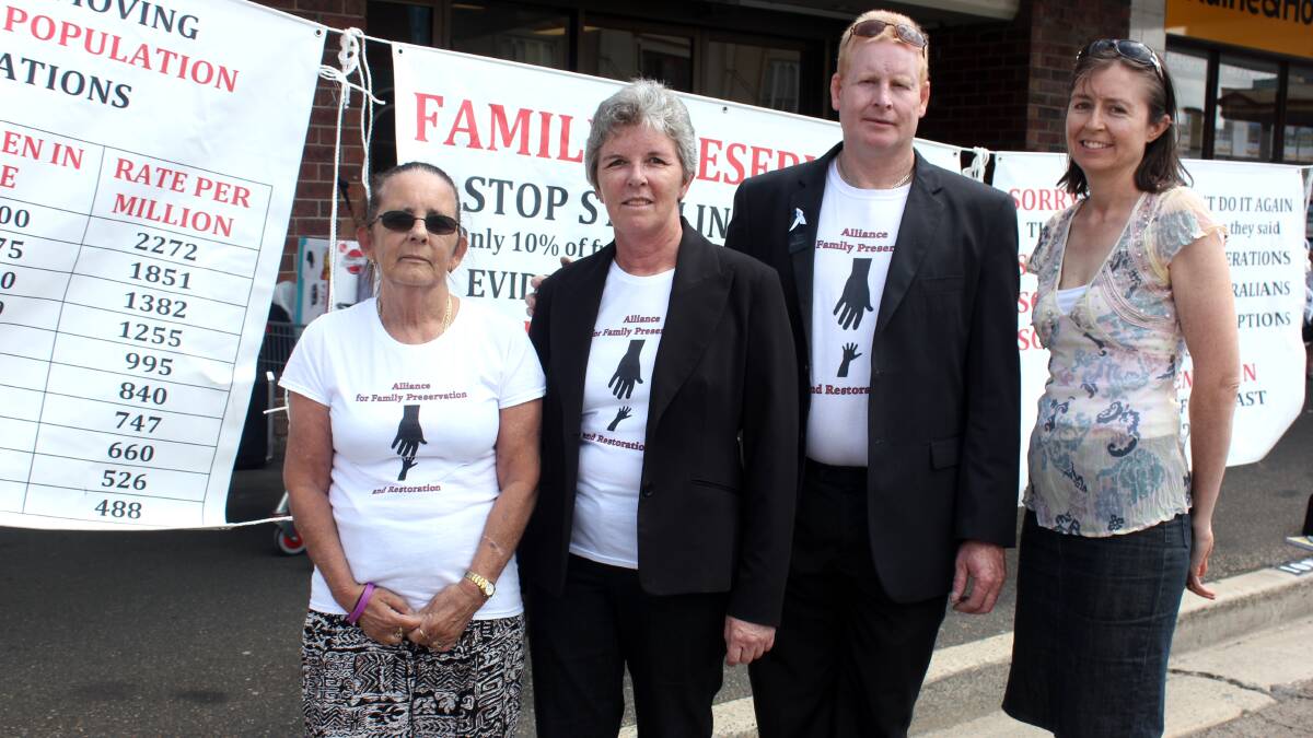
FIGHT FOR RIGHTS: Alliance group member Cheryl Henken, Convener Mary Moore, member Greg Morris and supporter Roanna Quilty outside Goulburn FACS offices on Tuesday.
