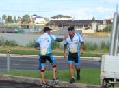 Shane Taylor congratulates Tim Blair for completing their epic journey.