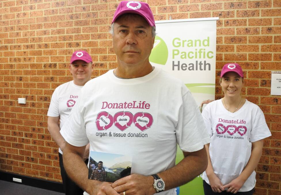 HAVE THE TALK: It is just over four months since Goulburn man Jamie Wilson, 26, donated life to four people he'd not met. In Donate Life Week, July 31 to August 6, Jamie's father Jeff is asking you to have a life-saving conversation about organ donation. Jeff (centre), a Grand Pacific Health counsellor, is pictured with colleages Steve Hartin and Kaitlyn Middleton. They'll be hosting a Donate Life stall in Goulburn Plaza on Thursday from 10am to 4pm (near Kmart). Photo: Ainsleigh Sheridan